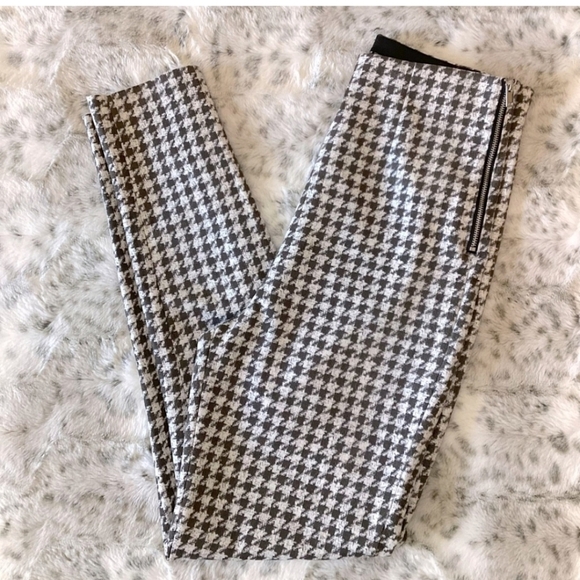 ZARA Houndstooth Skinny Pants Black White Check Stretch Ankle Small - Picture 2 of 6